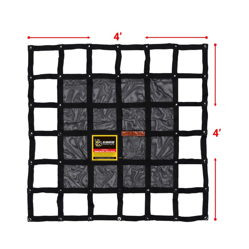 Gladiator Cargo Nets - Heavy Duty Cargo Net - Truck Organizer-Interior-Roof Rack-Jeep-SUV- Baja-Camping -(GBN-100) 4' x 4' - Image 2